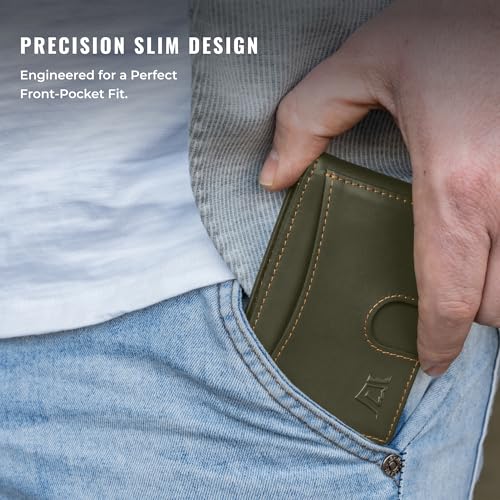 Image of Kings Loot Money Clip Slim Minimalist Wallet for Men - RFID Blocking Leather Design with Money Clip - Front Pocket Bifold Holds 12 Cards - Stylish & Compact Wallets (Sage)