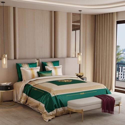 Image of Stoa Paris 300TC UltraSatin Super Size 7 Piece Comforter Set, 274cm x 274cm Ideal for King & Double Bed, Gentle on Skin & Hair, Fade & Wrinkle Resistant, Home Decor, Quick Dry, Coronation - Green