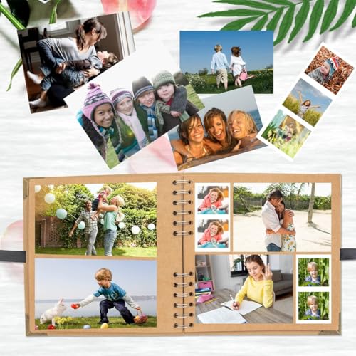 Image of HASTHIP DIY Scrapbook Album,8 inchx8 inch Thick Craft Paper Binder,60 Blank Pages with Ribbon Tie Closure,Photo Album for Baby Milestones,Art Scrapbook,Wedding,Birthday Memories,Gift Keepsake,Free Size,Brown