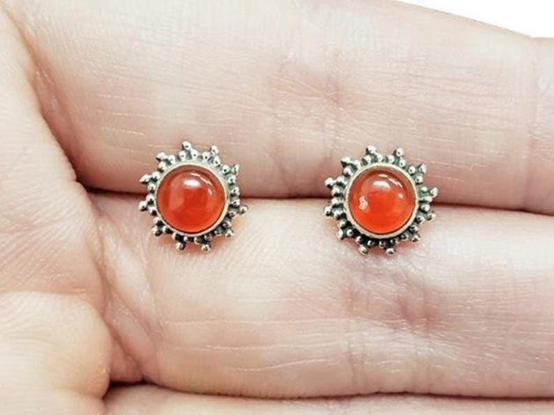 Puces d'oreilles onyx rouge de qualité exceptionnelle et argent 925 - 4