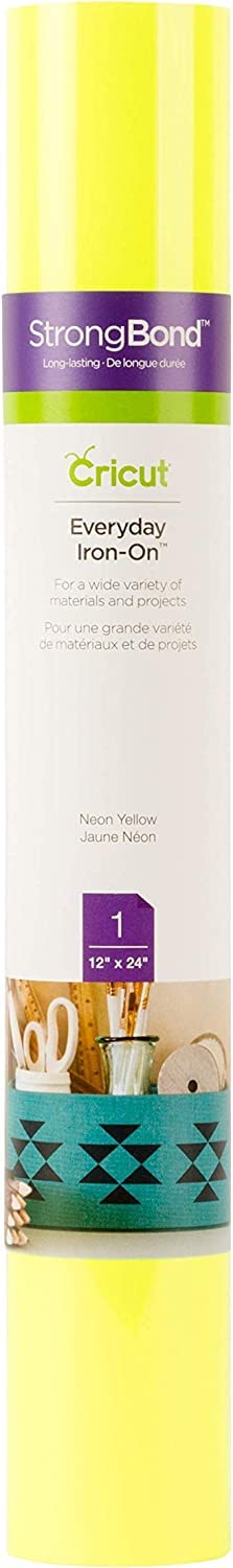 Cricut Everyday Iron On - Neon Yellow, 2ft Roll (12"x24") - HTV Heat Transfer Vinyl for Shirts, Apparel, Hats &amp; More - Compatible with Maker &amp; Explore Machines