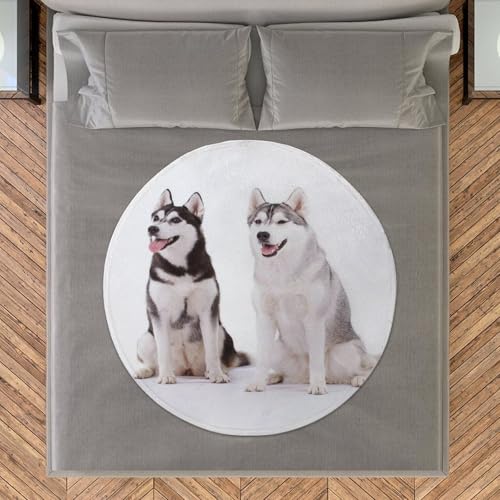 Couverture flanelle Husky douce et pliable format rond 150 cm imprimé - 8