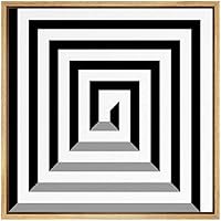 SIGNWIN Framed Canvas Wall Art Optical Illusion Line Art in a 3D Square Geometric Shapes Illustrations Minimalism Modern Fun Black and White for Living Room, Bedroom, Office - 16x16 inches