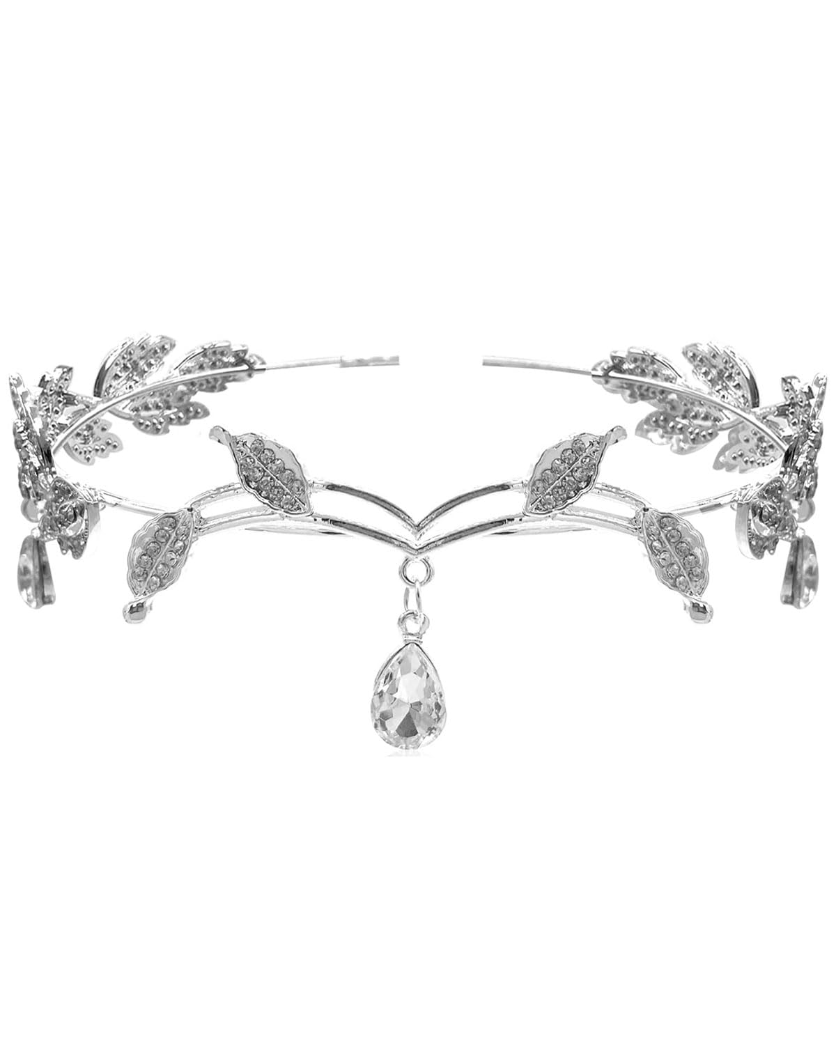 1 pieza Tiara de Boda Novia Hojas, Cristal Rhinestone Tiara Corona, Pieza de pelo de hoja de cristal para mujer para el Pelo - Plata