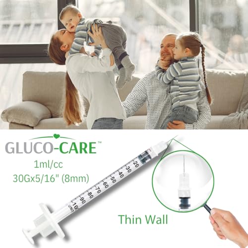 Image of GLUCO-CARE 1 ml /cc Syringes 30G x 5 /16'' (8mm), Orange Cap, 100 /box (Pack of 3)