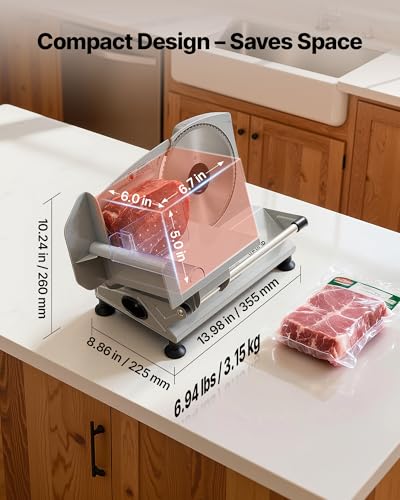 Image of VEVOR Meat Slicer, 6.7 inch 150W Electric Deli Slicer Machine with 2 SUS420 Blades, 0-0.6 inch Adjustable Thickness, ETL Certified Home Food-Slicer for Meat, Ham, Baguett, Steak