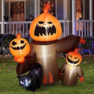 CAMULAND 5FT Inflatable Halloween Decorations, Halloween inflatable Pumpkin with Cats, Built-in LED Lights, Ropes, Inflatable LED Lights Blow Up outdoor Decor for Yard, Gardens and Lawns