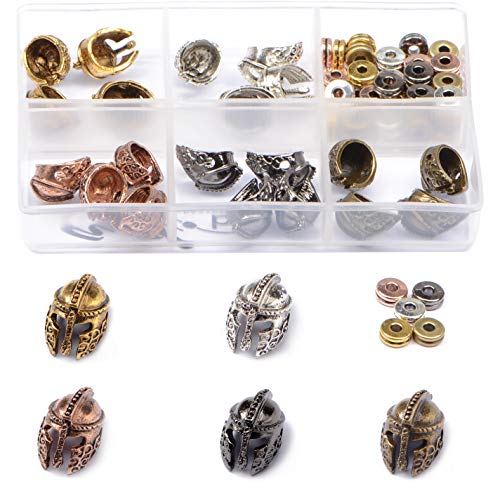 AD BEADS 75 Pieces in 5 Colors 25 Pieces Sparta Helmet Beads Plus Matching 50 Pieces Double Heishi Spacers Connector Charm Beads Jewelry Making Craft