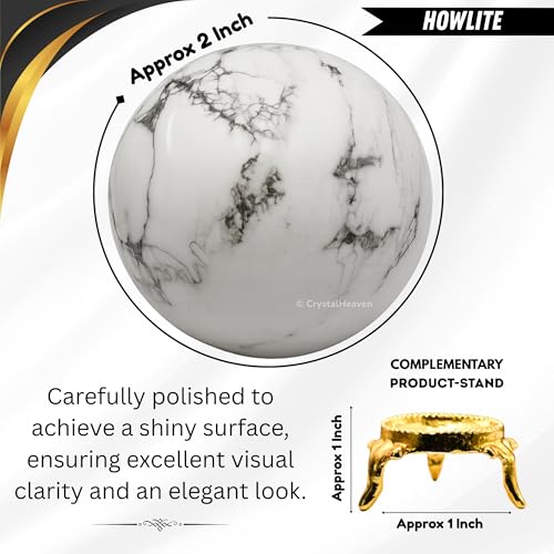 Image of Certified Howlite Crystal Ball for Meditation - Premium Crystal Vastu Items for Home and Feng Shui Items for Good Luck - Ideal for Pooja Supplies and Spiritual Practices (2 inch Inch)