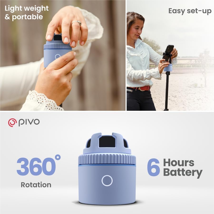 Image of Pivo Equestrian Starter Pack Auto Tracking Phone Holder, Face, Body & Horse Tracker, 360 Rotation, 6 Speed, Stand for Video Recording (Blue)