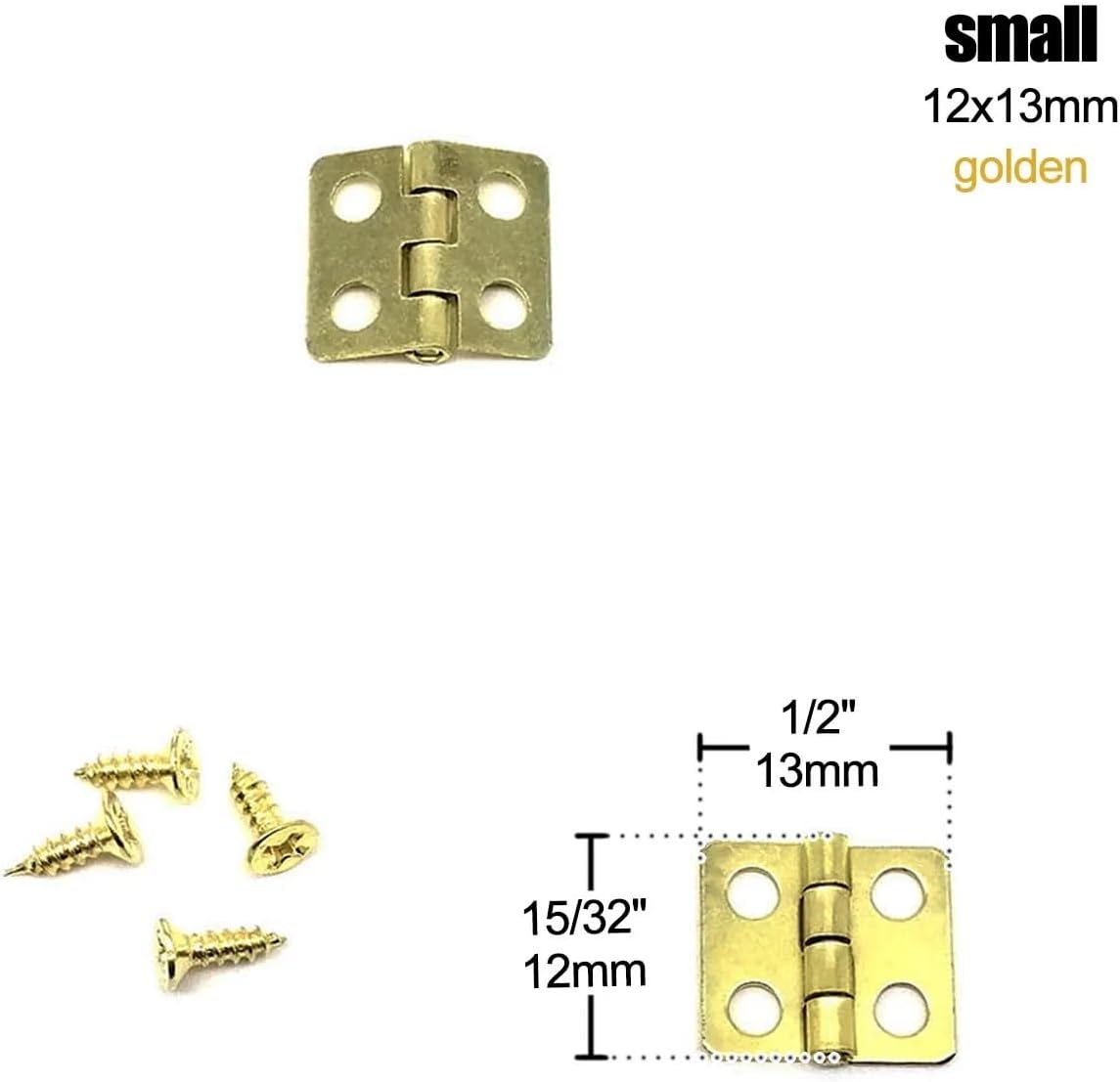 6pcs Mini Heavy Duty Golden Antique Brass Bronze Jewelry Chest Gift Wooden Music Box Wine Case Dollhouse Cabinet Door Hinge DIY(Small 12x13mm Golden)