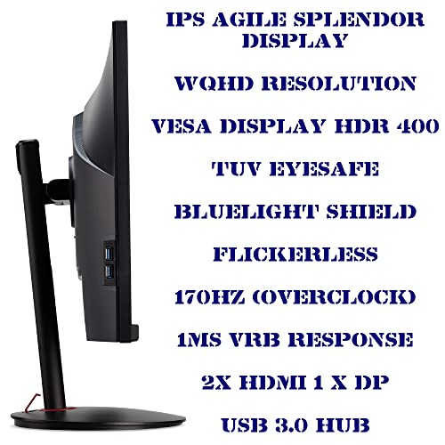 Image of acer Nitro XV272U KV 27 Inch WQHD IPS Agile Splendor Gaming LCD Monitor with LED Back Light Technology I 1 MS 170 Hz I 400 Nits I AMD Free Sync I TUV /Eyesafe I 2 X HDMI Display Port with Cables