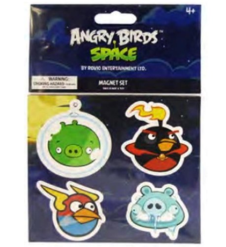CommonwealthToys Angry Birds Spaceflat Magnet 4Pack #1 Green Pig, Firebomb Bird, Lightning Bird Frozen Grandpa Pig