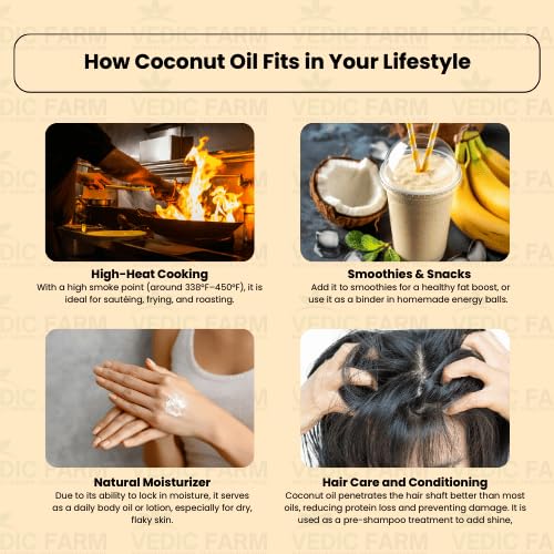 Vedic Farm Wood Pressed Coconut Oil | Cold Pressed Extra Virgin Coconut Oil | 100% Pure & Natural | Traditional Wooden Ghani Extraction | Multipurpose Oil for Cooking, Hair & Skin Care 1000 gram 4