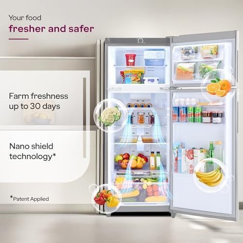 Godrej 223L 2 Star 5 Years Comprehensive New Launch | 95%+ Food Surface Disinfection Uniform 360° Cooling Inverter Frost Free Double Door Refrigerator (RF EON 244BN RI STEEL GLOW Steel Glow) view 2