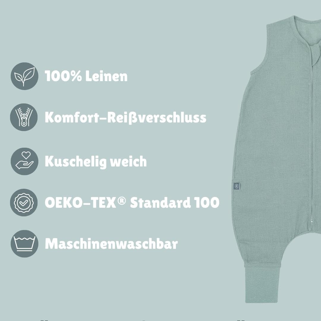 emma & noah Baby Schlafsack mit Füßen 0.5 TOG, Leinen Schlafsack mit Beinen für den Sommer, 100% Leinen, OEKO-TEX Zertifiziert, Stampelsack für Neugeborene