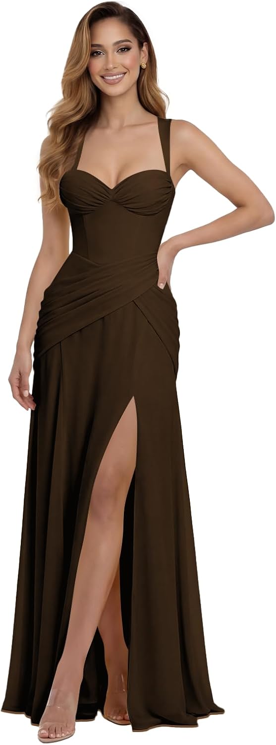 Spaghetti Straps Sweetheart Prom Dresses 2026 for Teens with Slit Pleated Mermaid Formal Evening Ball Gowns