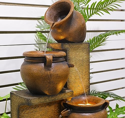 Bumilgar 53" H Outdoor Garden Water Fountain for Garden, Patio, Backyard, Deck, Porch and Home Art Decor, 4 Tiers Cascading Large Outdoor Fountain with Lights,Gold