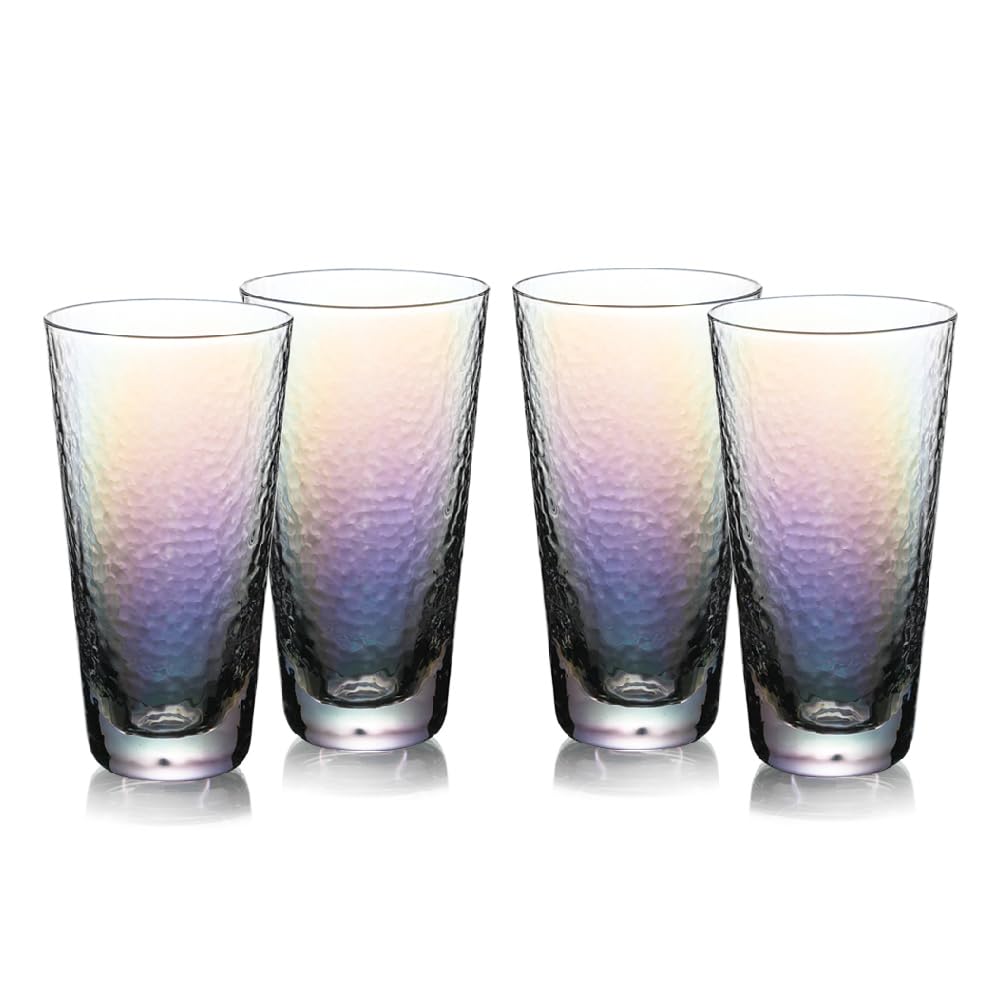 HIJIAD, 4-piece glass water cup set, electroplated process, used for water, juice, beverages, cocktails, and ice tea.