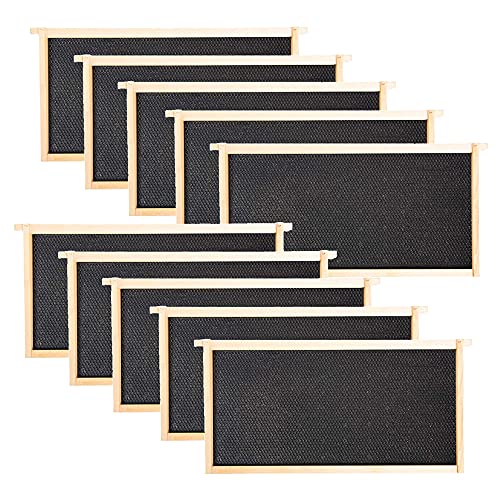 Beehive Frames and Wax Foundations for Deep Brood Box Bee Hives Frames and 100% Beeswax Coated Foundations Sheets Deep Bee Frames and Foundations 10 Pack