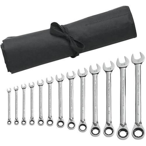 GEARWRENCH 13 Pc. 12 Pt. Reversible Ratcheting Combination Wrench Set with Tool Roll, SAE - 9509RN