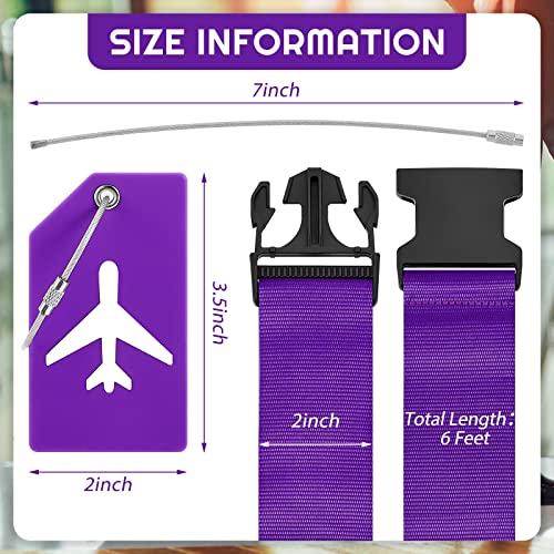 Image of 8 Pack Luggage Straps Suitcase Tags Set, Travel Adjustable Suitcase Belt Silicone Luggage Tags with Name ID Card Man Women Travel Accessories, Dark Purple, 2 inches x 72 inches, Airplane