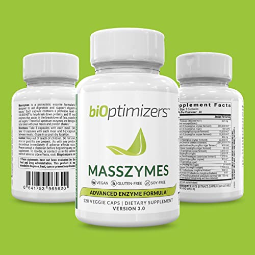 BiOptimizers MassZymes 3.0 with AstraZyme Digestive Enzyme Supplement for Better Absorption