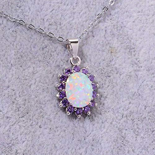 CiNily 14K White Gold Plated Opal Pendant Necklace-Flower/Oval Shap Necklace Gemstone Women Girls Jewelry Gift2