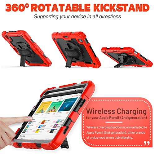 Image of SEYMAC stock Case for iPad Mini 6 8.3'' 2021 with Screen Protector Pencil Holder [360 Rotating Hand Strap] &Stand, Drop-Proof Case for iPad Mini 6th Generation 8.3 inch, Black+Red