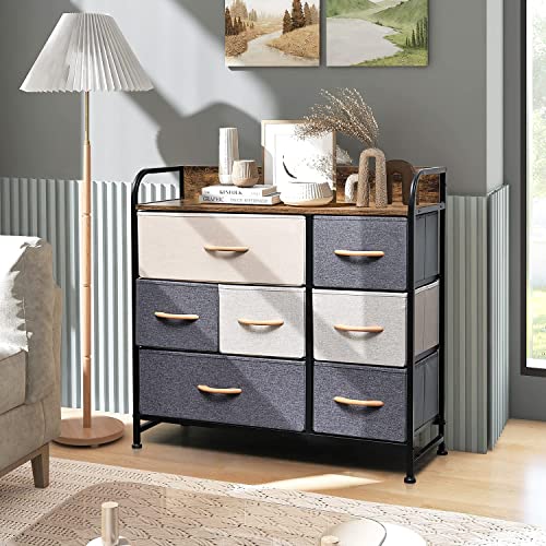 YOURLITE Chest of Drawers Fabric Storage Drawers with Wood Top & Metal Frame, Easy-Install, Large Storage Space7-Drawer Storage Organizer Unit for Bedroom, Living Room, Nursery Room, Hallway (Brown) - Image 3