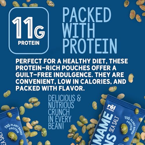 Image of Rel Snacks Sea Salt Roasted Edamame Beans, High Protein Low Carb Snack, 11g Plant Protein, 2g Net Carbs, Keto, Vegan, Non-GMO, Made with Avocado Oil, 10 Single Serve 0.9 oz Packs