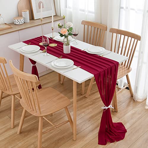 CHUQING Tischläufer Chiffon Hochzeit Tischdeko Tischdecke Dunkelrot – Ansicht 5