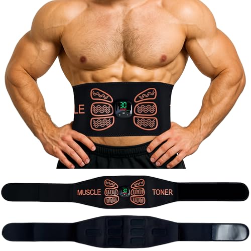 Abs Stimulator Muscle Toner – EMS Ab Toning Belt for Men and Women, Abdomen & Back Trainer for Home Gym Office Workout