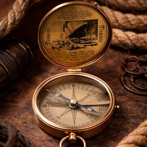 Brújula Náutica Vintage de Bronce con Estuche de Cuero miniatura 2