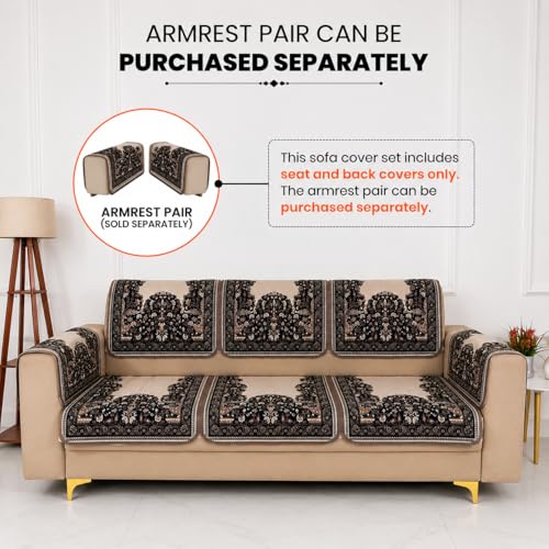 Image of Homerz Premium 'Maharaja Paradise Series' Sofa Cover | Net Fabric Sofa Cover | Washable, Anti-Dust Backed & Wrinkle Resistant Cover (Beige Empress, 7 (3+2+2) Seater, Seat Cover with Backrest)