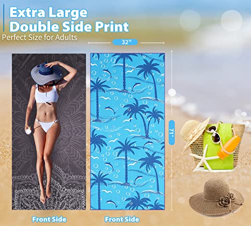 Microfiber Thin Beach Towel Lightweight 71X32 Oversized Extra Large Sand Free Towels Fast Dry For Travel Pool Camping Sports Beach Accessories Vacation Essential Gift #TOP2