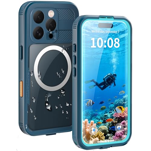HECLETSO for iPhone 16 Pro Case - Compatible with MagSafe - IP68 Waterproof & Dustproof 10FT Military-Grade Drop Proof - Built-in Screen Protector & Full-Body Rugged Cover 6.9 Inch - Blue