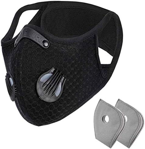 Iriscoco Dust Masks Veil Reusable Carbon Activated Filters Black Cloth Face mask Carbon Filter face mask (Black 1 Pack + 2 Filters)
