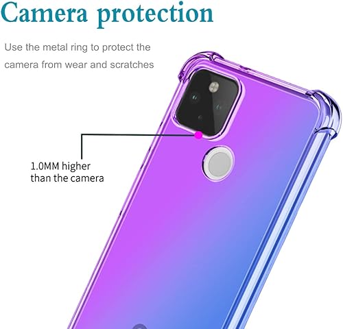 Miniatura 2 de Funda protectora para Google Pixel 5A 5G con protector de pantalla de vidrio templado, lindo degradado transparente delgado, a prueba de golpes, TPU