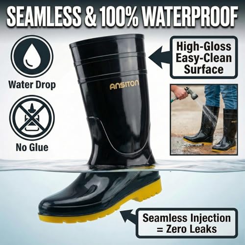 Image of Men's Black Waterproof PVC Slip - On Rain Boots - High & Mid Calf Styles, Ideal for Outdoor, Garden, Farm, Mud & Fishing, Comfortable, Durable, Easy to Clean
