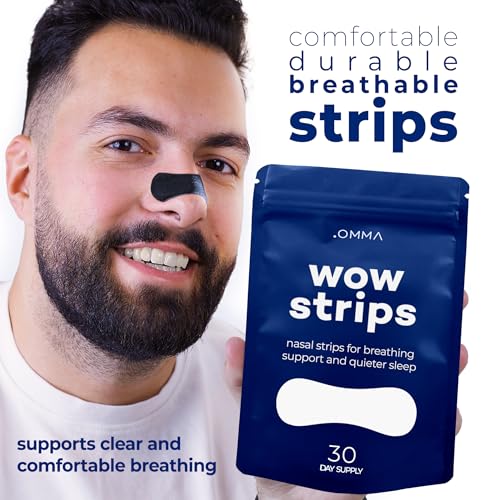 OMMA Breathing Nasal Strips for Snoring and Sleeping (30 Count) - Nose Strips for Breathing to Reduce Snoring and Improve Sleep - Skin Safe Extra Strength Respiratory Aid Nose Tape to Improve Airflow