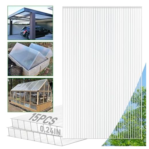 Sinimaka 15 Pack Polycarbonate Greenhouse Panels, 4' x 2' x 0.24'' Twin-Wall Polycarbonate Sheets, Greenhouse Replacement Panels All Weather Clear Roof Panels