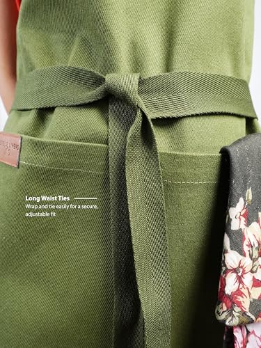 Image of Kitchen Apron - 100% Cotton, Adjustable Neck strap, Large Pocket - Unisex Apron for Men & Women - Cooking, Baking, BBQ, Gardening - Solid Colours, Striped and Checkered Patterns