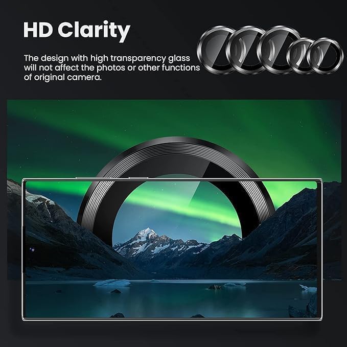 Image of ZARALA Camera Lens Frame Glass Compatible with Motorola Edge 70 Fusion Tempered Glass Aluminum Alloy Frame Individual Camera Lens Protector Cover Black