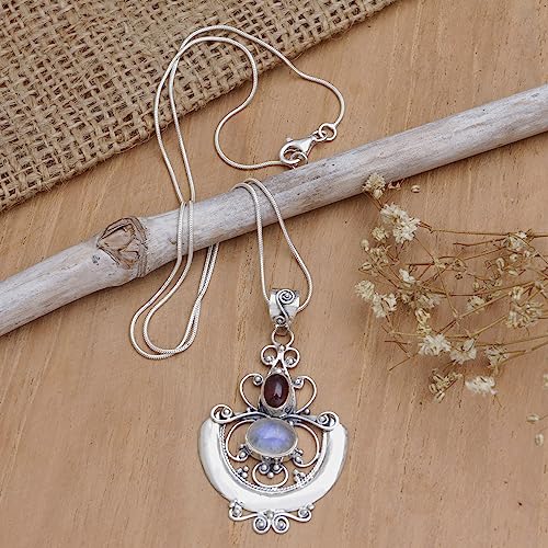 NOVICA Artisan Handcrafted Rainbow Moonstone Pendant Necklace | .925 Sterling Silver Birthstone Necklace | Garnet Pendant Necklace | Teardrop Pendant Necklace | Handmade Pendant Necklace2