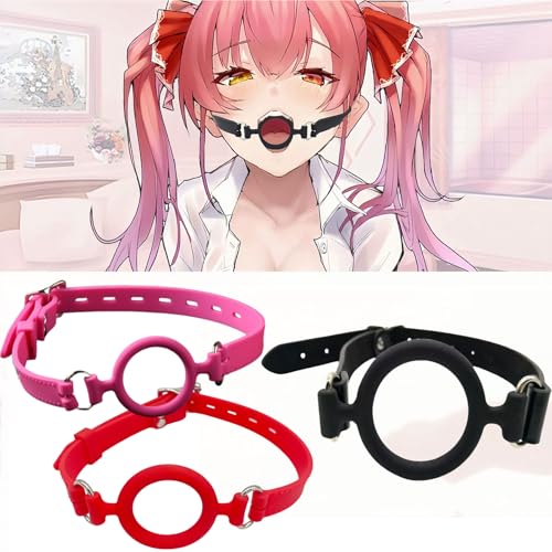 Image of Leather Restraints Ball Mouth Plug Open Mouth Gag O-Ring Gag Restraints, Adjustable Strap Bondage Harness Restraints for Adult Bondage Restraints Sex Play-Pink (BO7)
