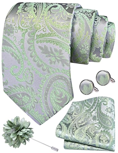 Image of GUSLESON Paisley Tie Set for Men 3.15 inch Necktie Lapel Pin Hankerchief Cufflinks Set for Men