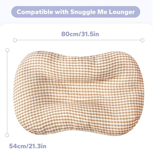 Image of FUNUPUP Muslin Baby Lounger Cover Only, Beige & Plaid | 100% Muslin Cotton Soft Breathable Easy On /Off Envelope Closure Machine Washable Easy-Clean Protector Neutral Colors