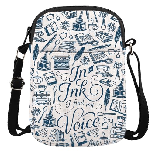 Writing Writer Appreciation Gift Journalist Novelist Author Gift In Ink I Find my Voice Crossbody Bag for Writing Lover (In Ink CR)