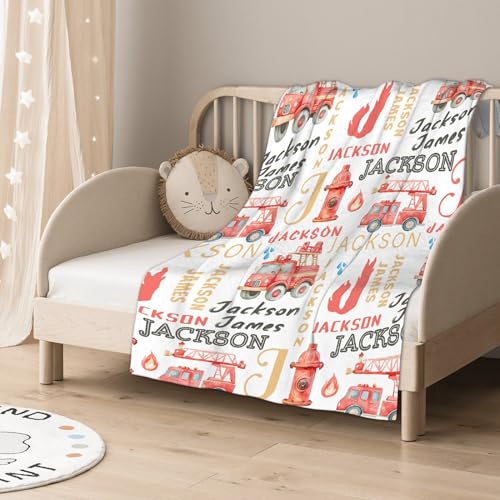 Image of Personalized Fire Trucks Firefighter Custom Baby Blanket Gifts for Boys Girls Super Soft Blanket Swaddle Newborn Cozy Receiving Blanket Stroller Throw 40x30 in for Puppy